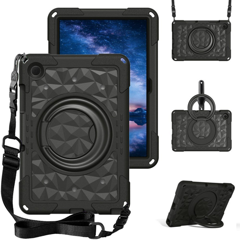 Capa para Samsung Galaxy Tab A11 / A9 Alça com padrão geométrico, alça de mão e alça de ombro