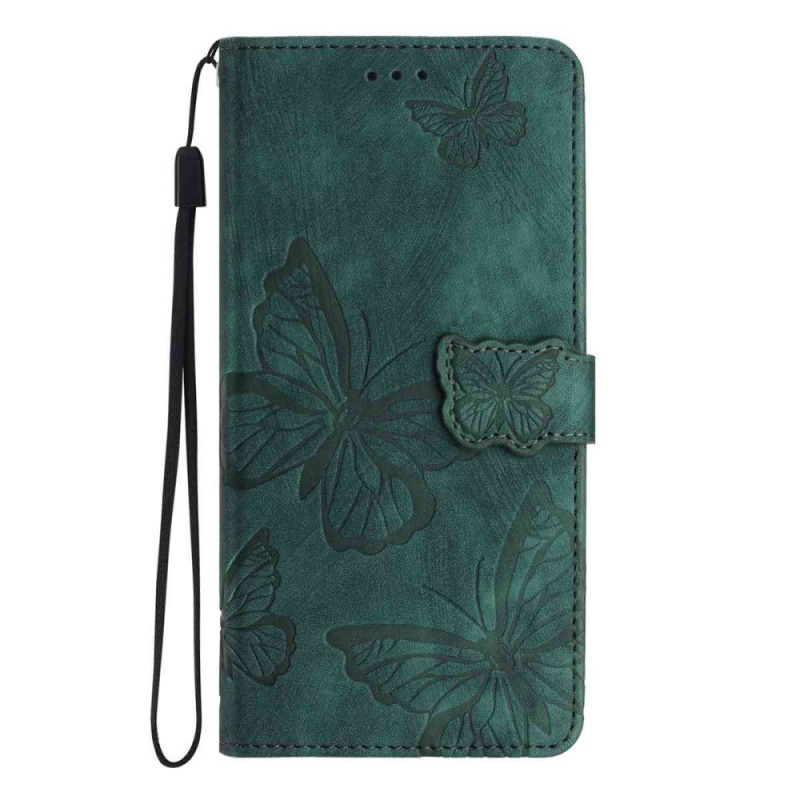 Capa com efeito camurça e borboletas para o Honor 600 Lite