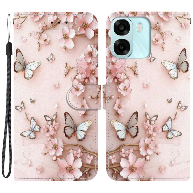 Capa Oppo A6 5G / A6X 5G / 4G Borboletas cor-de-rosa