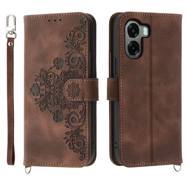 Capa Oppo A6X 5G / 4G Padrão floral Alça de ombro e cordão de pescoço