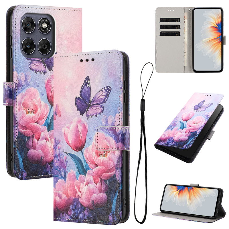 Capa para Moto G77 / G67 Tulipas cor-de-rosa