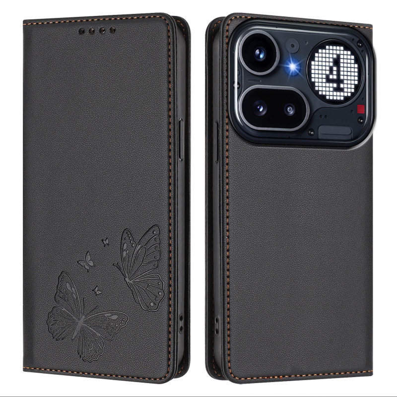 Capa flip Nada Telefone (4a) Pro Borboletas em relevo