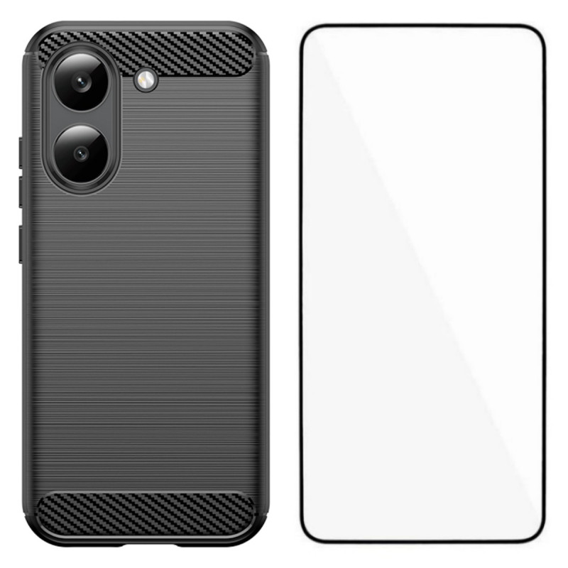 Capa de fibra de carbono escovada para Poco X8 Pro 5G com protetor de ecrã
