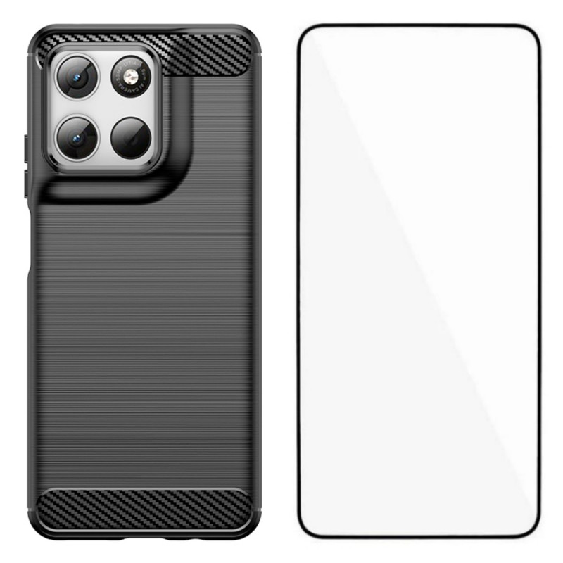 Capa para Moto G67 Power em fibra de carbono escovada com protetor de ecrã