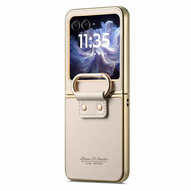 Capa Motorola Razr 70 / 60 / 50 Efeito de couro com anel de suporte