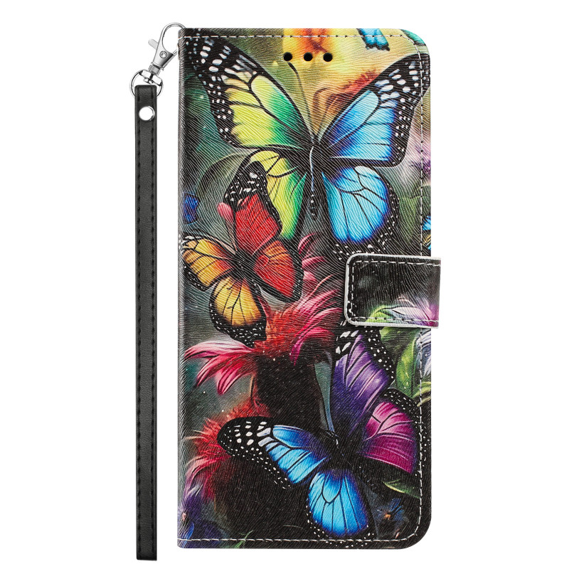 Capa com cordão para Honor 600 / 600 Pro com borboletas coloridas