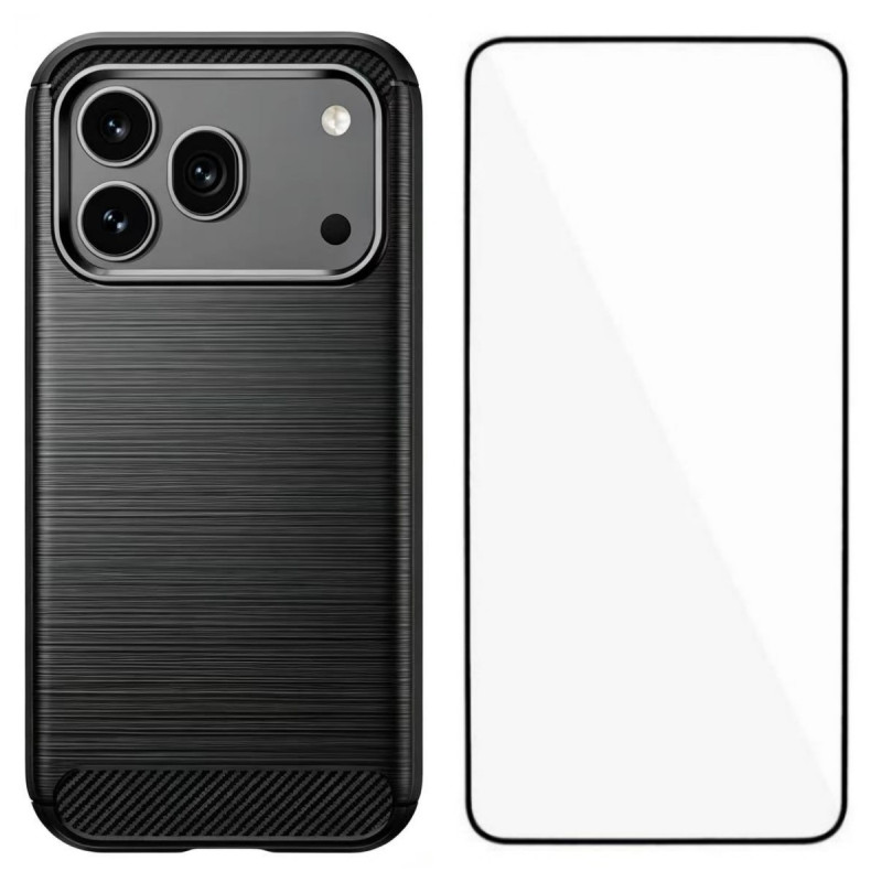 Capa para Honor 600 Pro em fibra de carbono escovada com protetor de ecrã