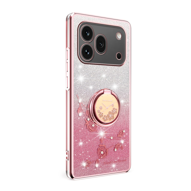 Capa para Honor 600 Pro Strass e Flores KADEM Ring Stand