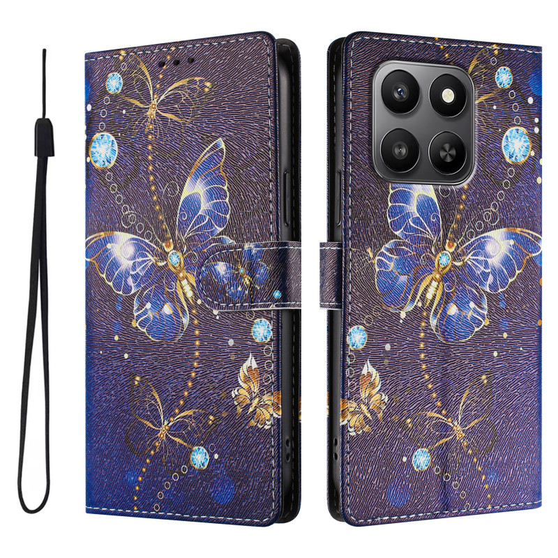 Capa para Honor 600 Smart com padrão de borboletas azuis