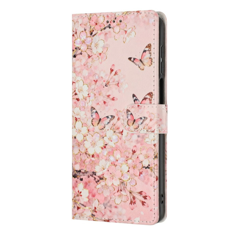 Capa para Xiaomi 17T com padrão de sakura e borboletas