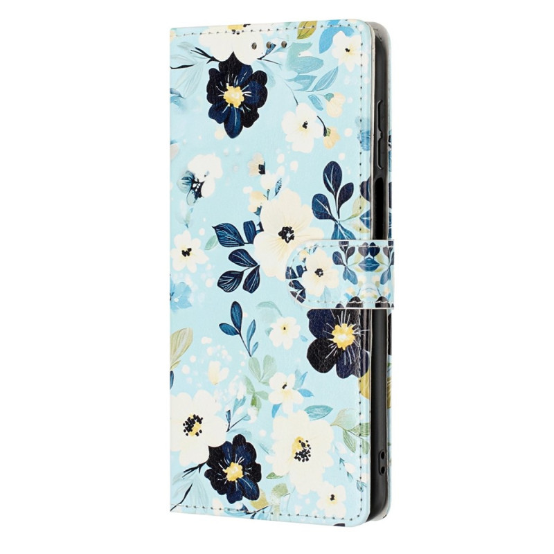 Capa para Xiaomi 17T Pro com padrão floral sobre fundo azul