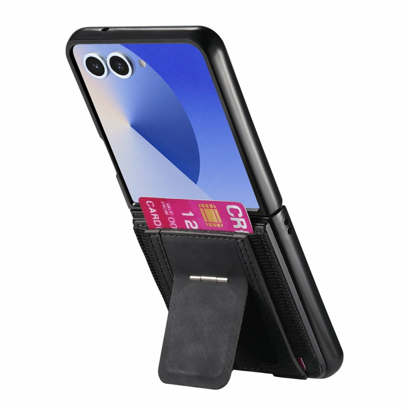 Capa para Samsung Galaxy Z Flip 8 com efeito de couro retro, porta-cartões e suporte integrado