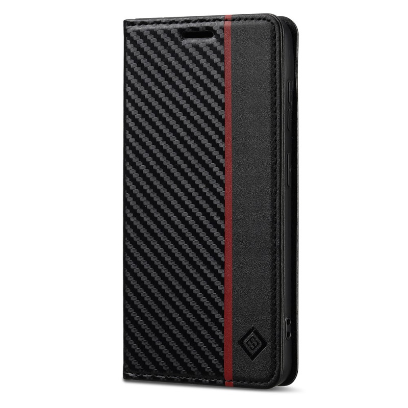 Capa Flip para Samsung Galaxy A27 5G com efeito de fibra de carbono LC.IMEEKE