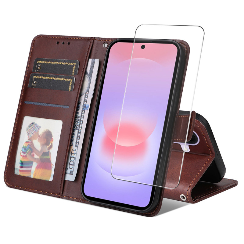 Capa para Samsung Galaxy A27 5G em imitação de couro com protetor de ecrã