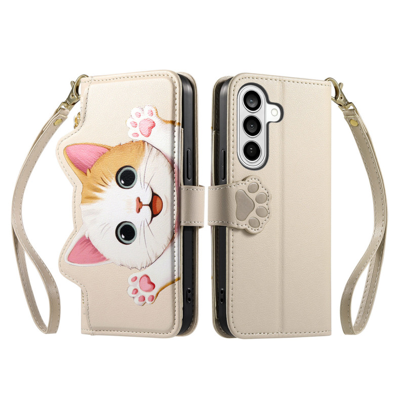 Capa tipo carteira para Samsung Galaxy A27 5G com padrão de gato