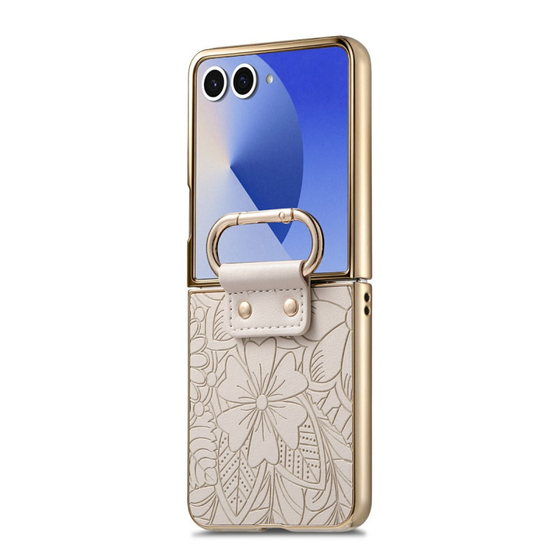 Capa para Samsung Galaxy Z Flip 8 com anel de apoio e padrão floral
