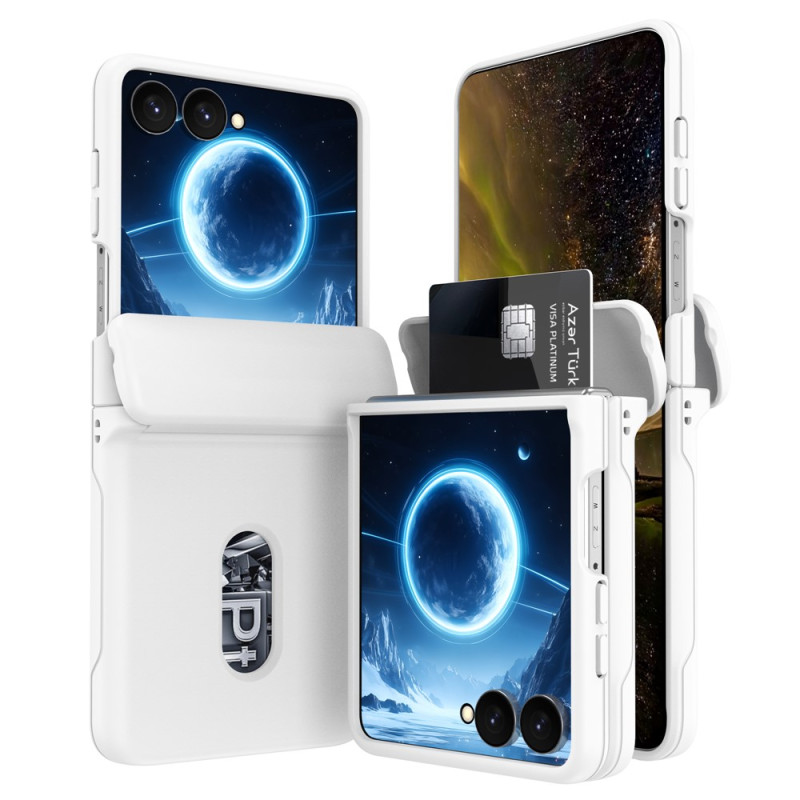 Capa para Samsung Galaxy Z Flip 8 com proteção para a dobradiça com mola e porta-cartões