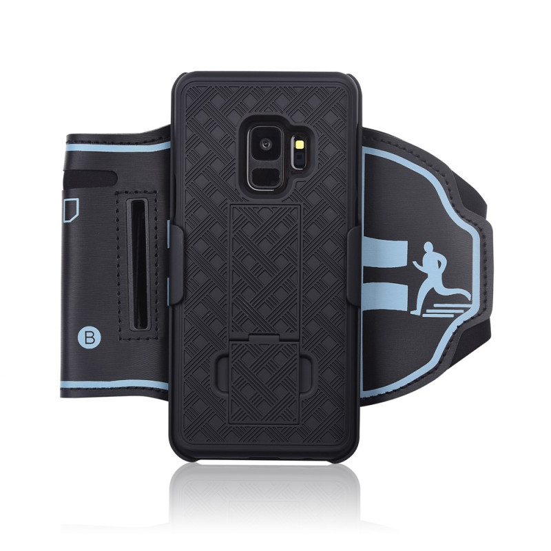 Braçadeira desportiva com estrutura rígida e suporte para Samsung Galaxy S9