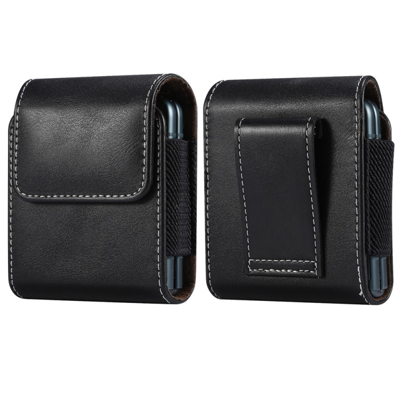 Capa vertical com aba em couro de microfibra e clipe para cinto para Samsung Galaxy Z Flip bicolor