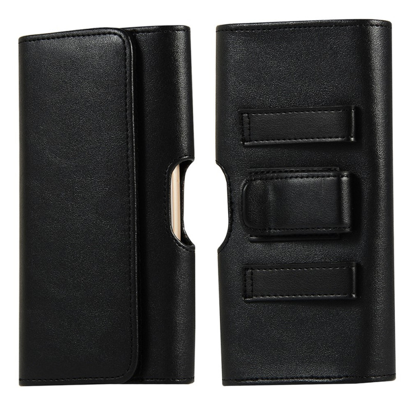 Capa horizontal de cinto em couro PU com clipe para smartphone universal 16,6 × 8,6 × 2 cm