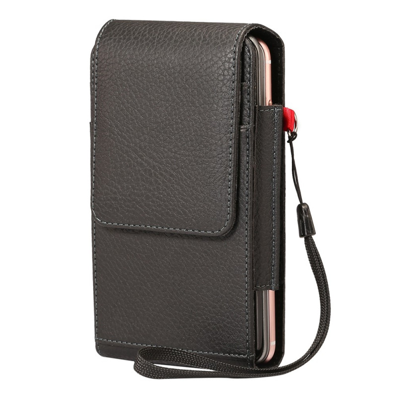 Capa de cinto com padrão de litchi e compartimento duplo para smartphone de 6,7 a 6,9 polegadas