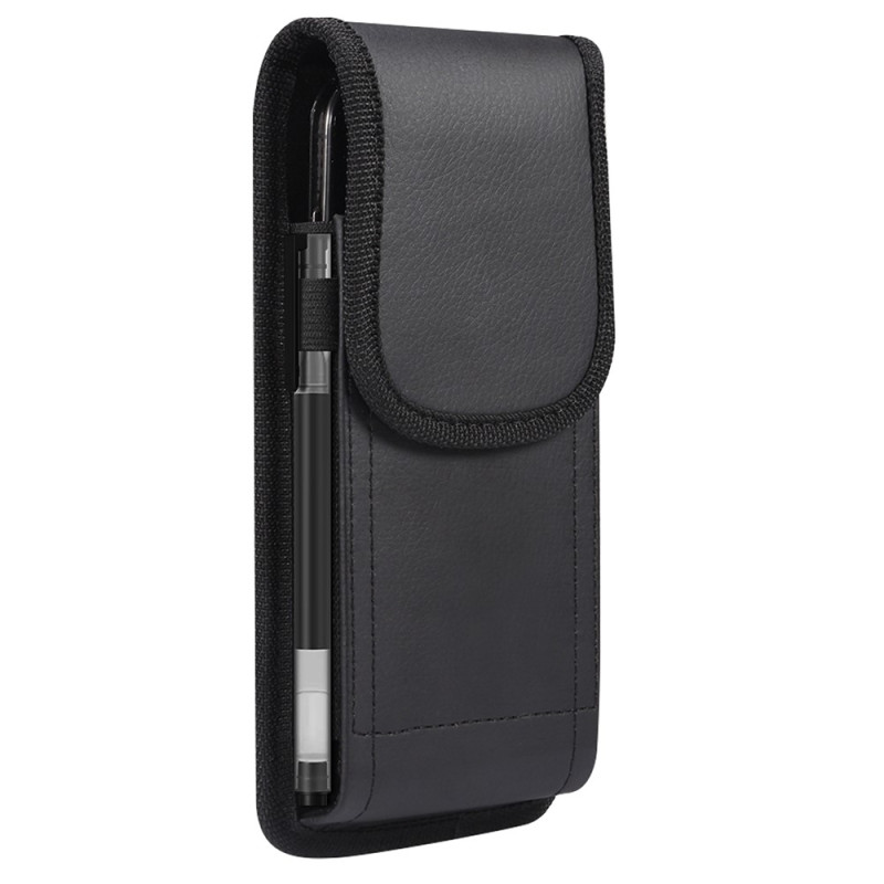 Capa vertical para cinto em couro PU com textura de lichia e fecho magnético para smartphone de 6,2 a 6,5 polegadas