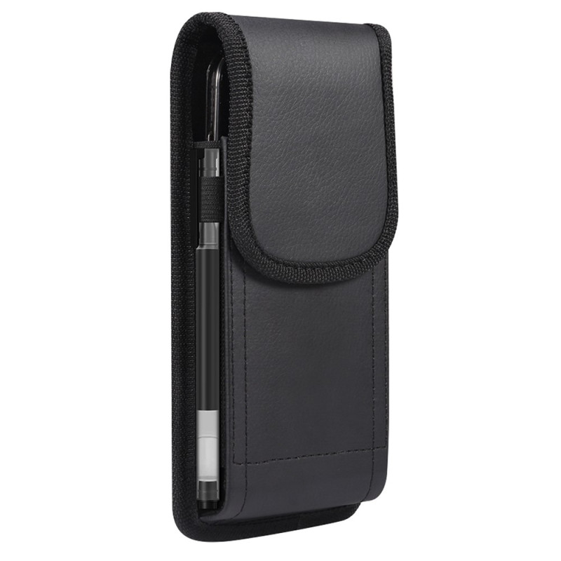 Capa vertical para cinto em couro PU com textura de lichia e fecho magnético para smartphone de 6,1 polegadas