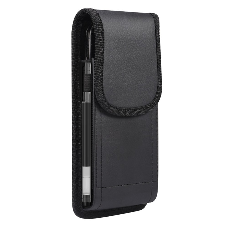 Capa vertical para cinto em couro PU com textura de lichia e fecho magnético para smartphone de 6,1 polegadas