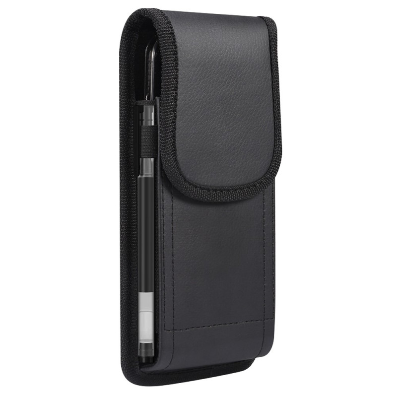 Capa vertical para cinto em couro PU com textura de lichia e fecho magnético para smartphone de 6,1 polegadas