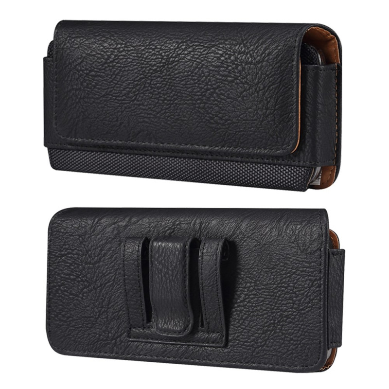 Capa horizontal para cinto em PU com textura de couro e nylon para smartphones de 4,7 a 5,4 polegadas