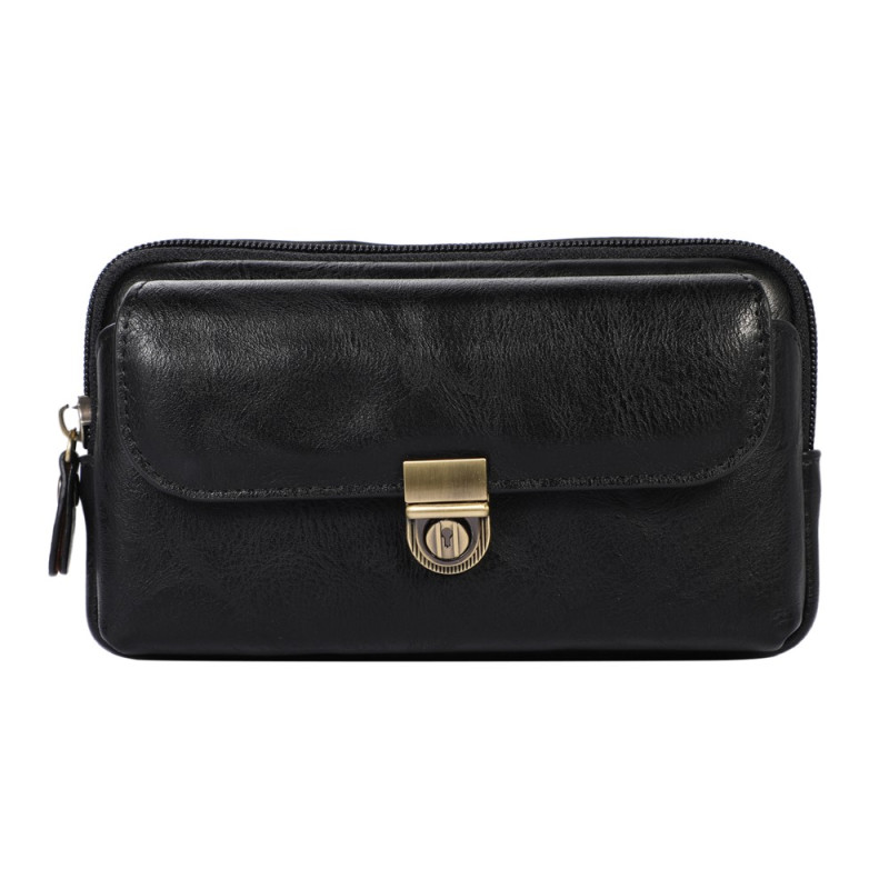 Capa horizontal para cinto em couro PU com bolso com fecho para smartphone de 7,2 polegadas