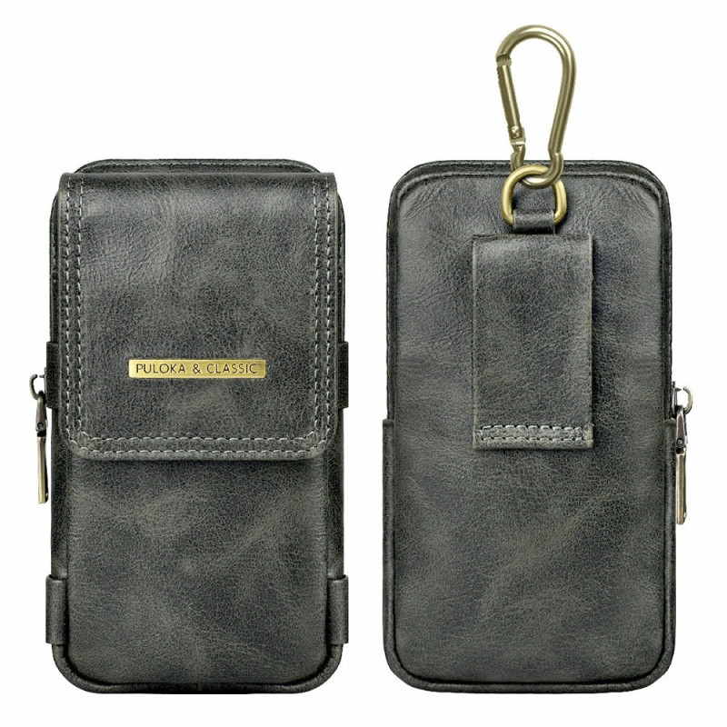 Capa vertical multifunções para cinto com fecho de correr e suporte para caneta para smartphone de 7,2 polegadas PULOKA