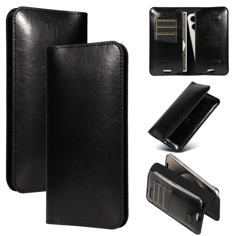 Capa horizontal de couro genuíno para smartphone de 7 polegadas, para usar no cinto