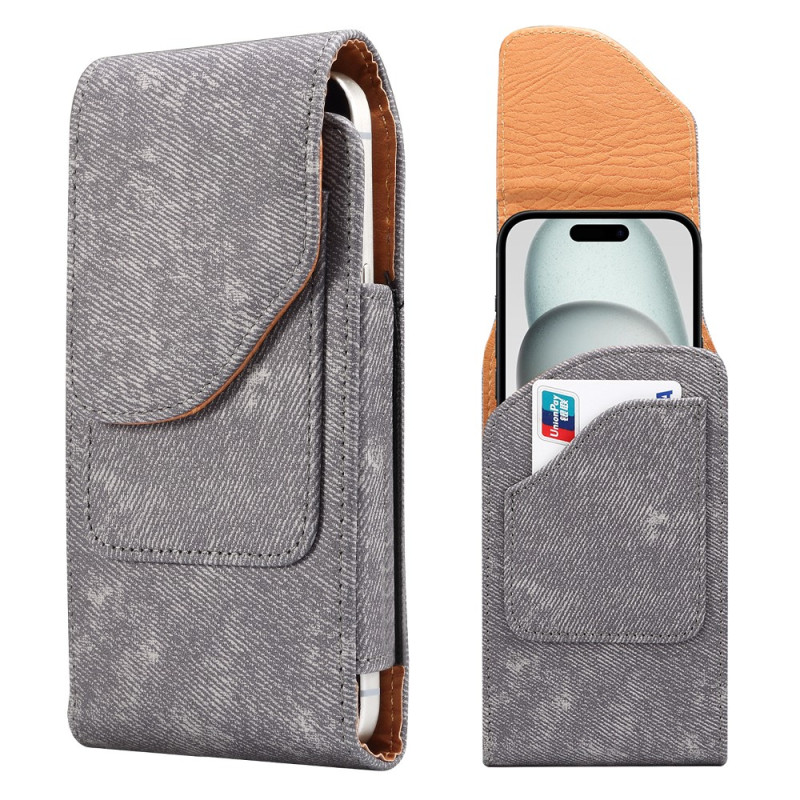Capa universal para cinto em PU com aspeto de ganga para smartphone de 6,1 polegadas com porta-cartões
