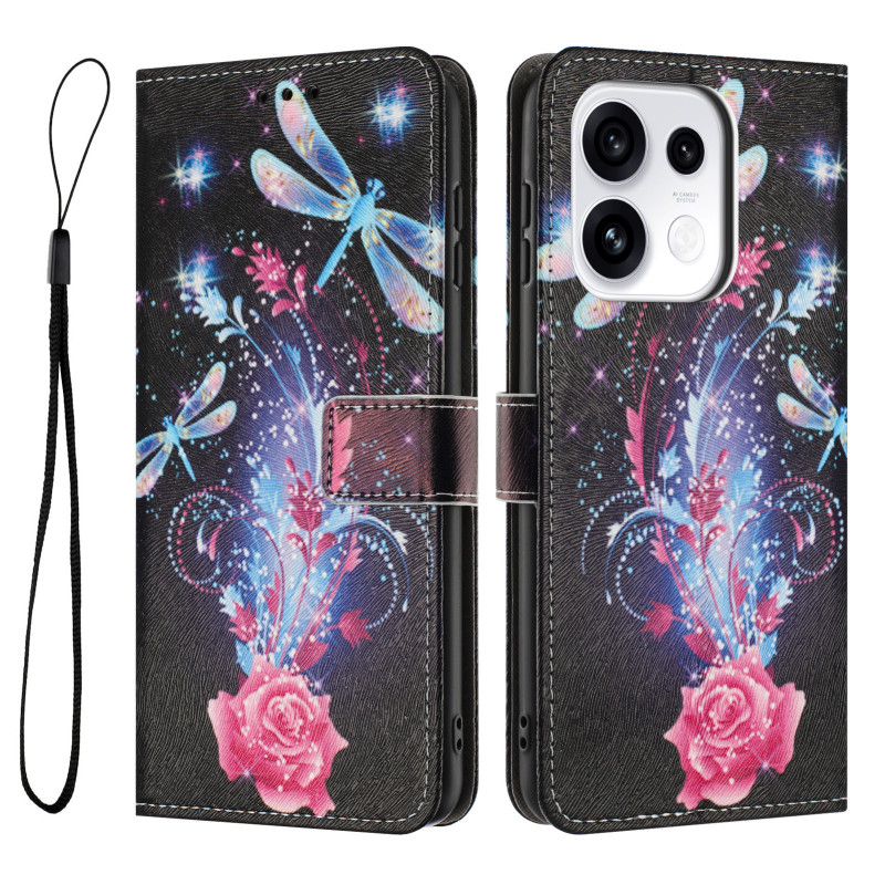 Capa para Oppo Reno 16 / 16 Pro com libélulas e rosas