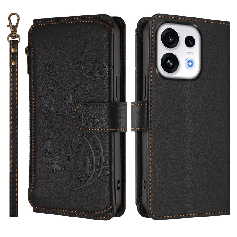 Capa para Oppo Reno 16 5G / 16 Pro 5G com borboletas gravadas e alça