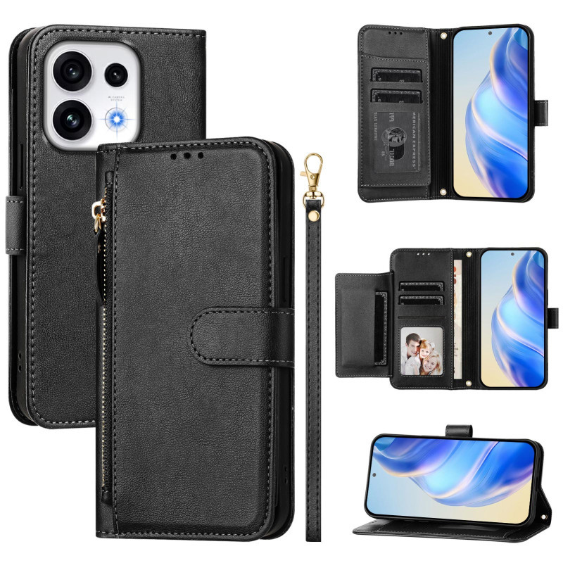 Capa tipo carteira para Oppo Reno 16 5G / 16 Pro 5G com bolso com fecho de correr