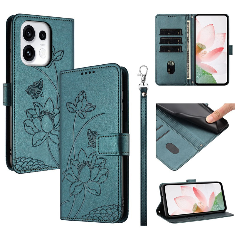 Capa para Oppo Reno 16 F 5G / 16 FS 5G com padrão de lótus e alça