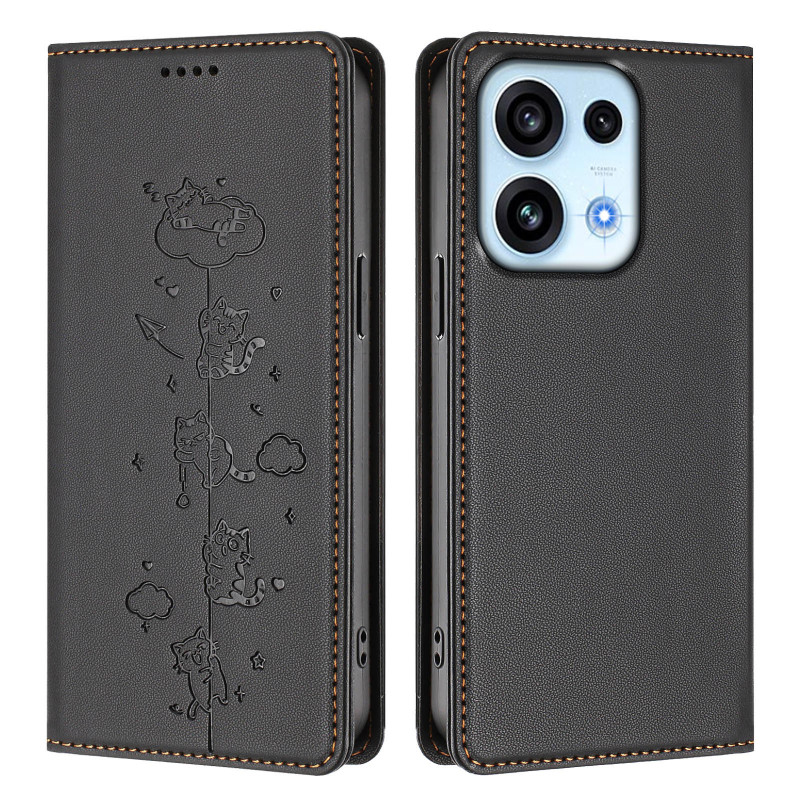 Capa Flip para Oppo Reno 16 F 5G / 16 FS 5G com Motivo de Gatos