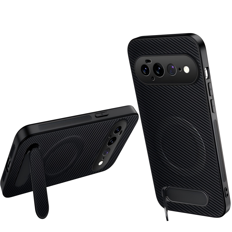 Capa para Google Pixel 11 Pro XL em fibra de carbono com suporte integrado