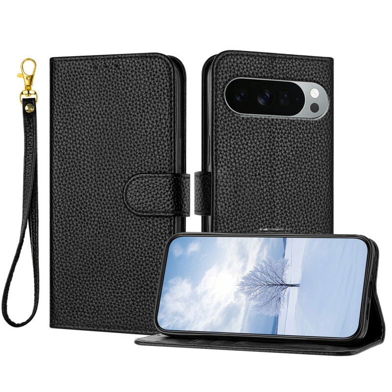 Capa para Google Pixel 11 Pro XL em imitação de couro Litchi com alça