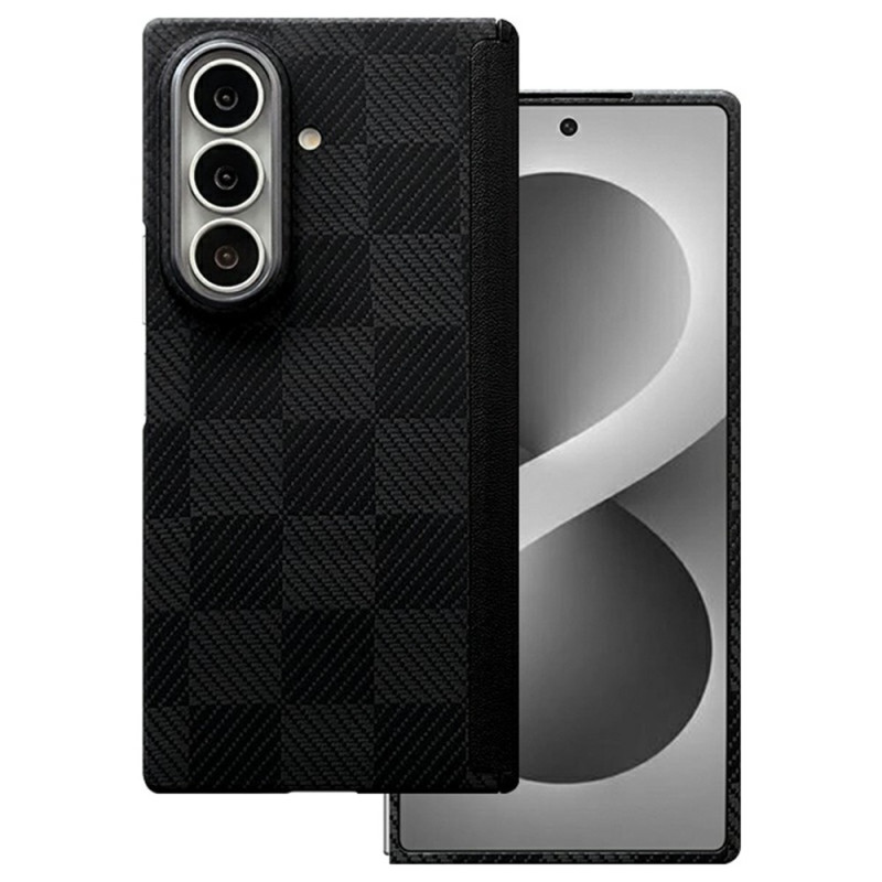 Capa magnética para Samsung Galaxy Z Fold 8 Ultra em fibra de aramida com padrão quadriculado e proteção para a dobradiça
