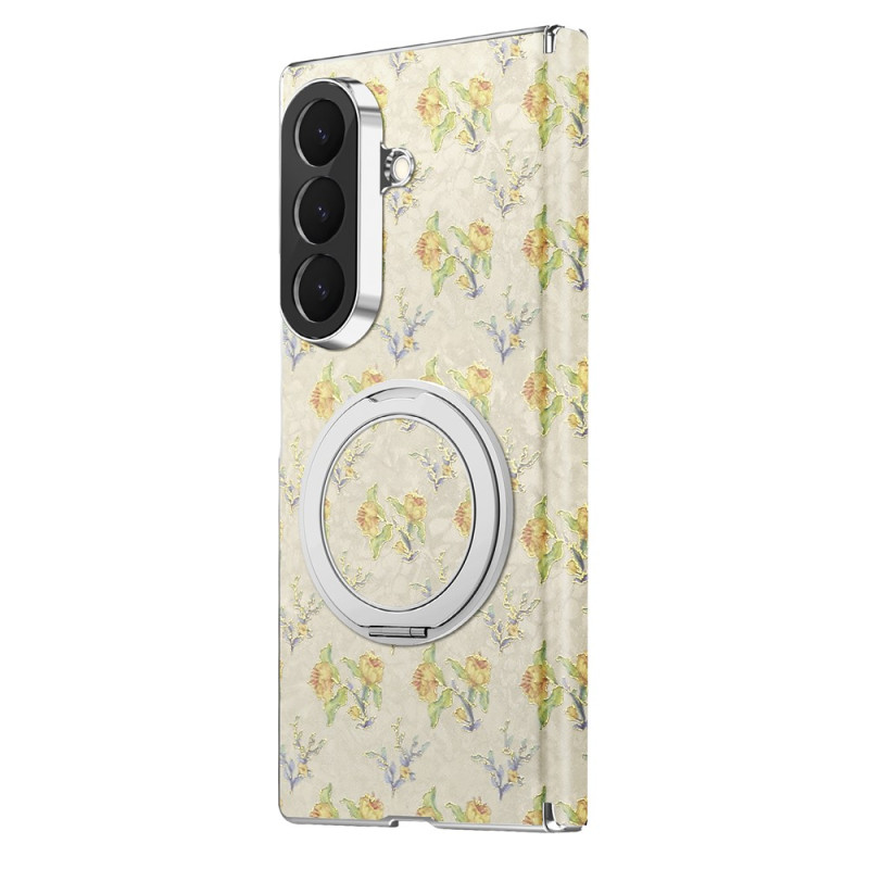 Capa Samsung Galaxy Z Fold 8 Ultra com Motivo Floral e Suporte Magnético Giratório