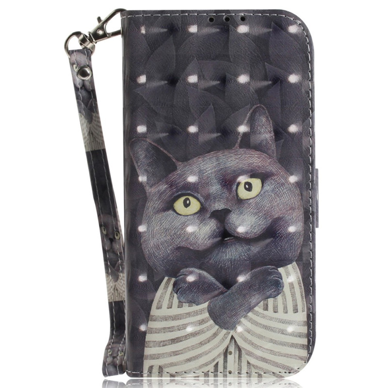 Capa para Xiaomi Redmi Note 17 Pro Max 5G com padrão de gato cinzento e alça