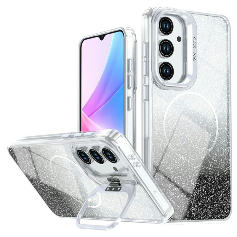 Capa para Samsung Galaxy S26 FE com efeito degradê e purpurina, com suporte