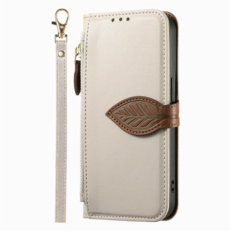 Capa para Samsung Galaxy S26 FE com fecho, design em folha e alça