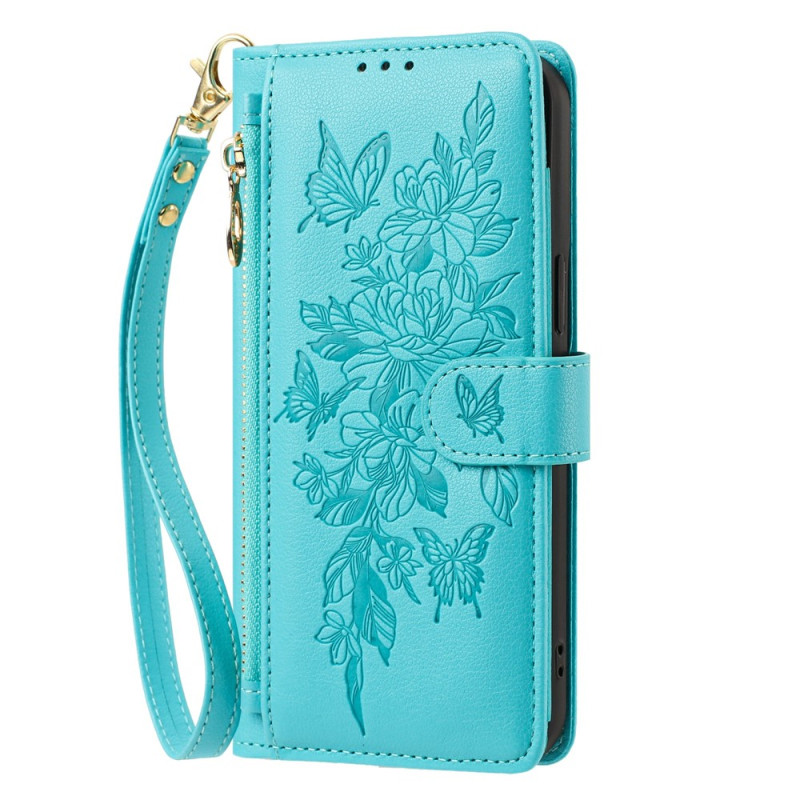 Capa tipo carteira para Samsung Galaxy S26 FE com borboletas e flores