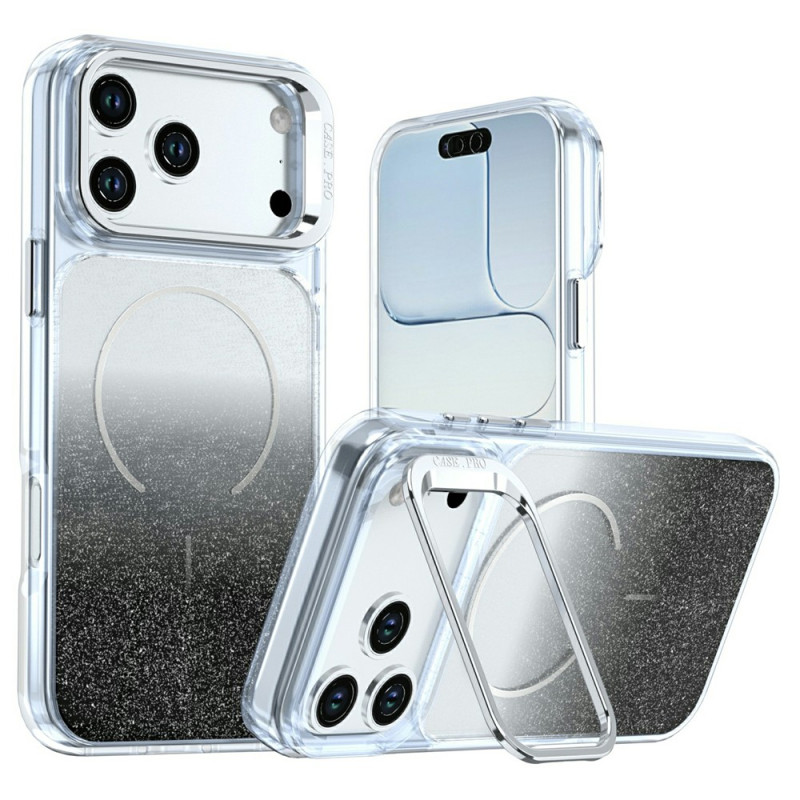 Capa magnética para iPhone 18 Pro / 17 Pro com suporte e efeito degradê com purpurina