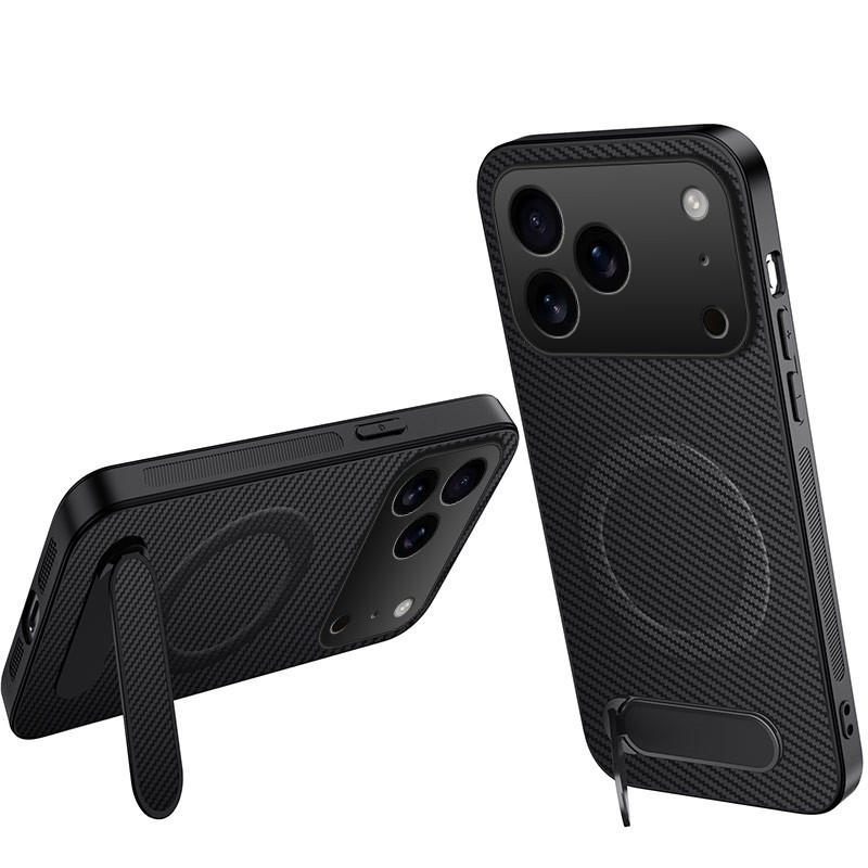 Capa magnética para iPhone 18 Pro em fibra de carbono com suporte