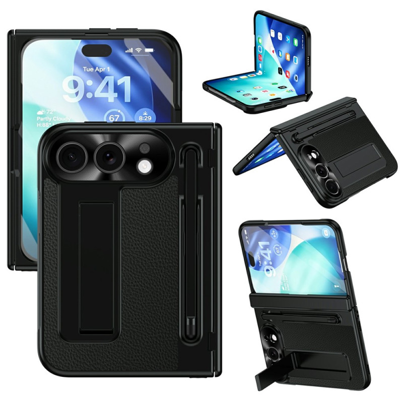 Capa para iPhone Duo com efeito de couro, suporte e caneta stylus